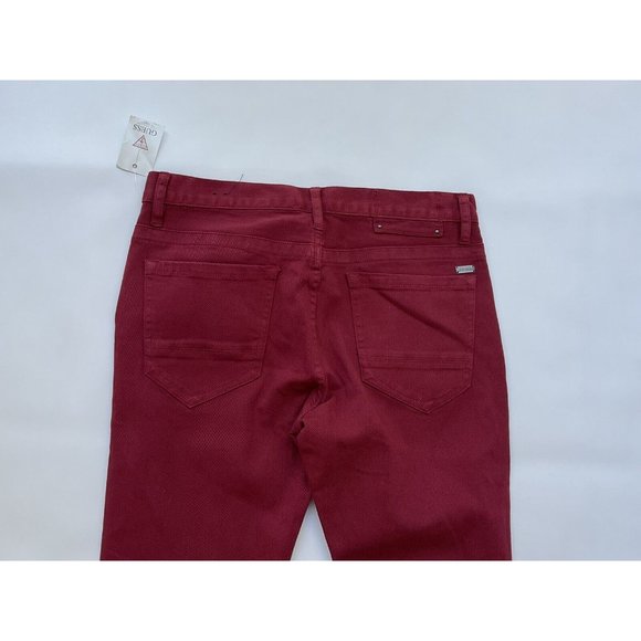 G By Guess Slim Straight Heavy Destroy Jeans In Red Size 32 - Picture 9 of 10